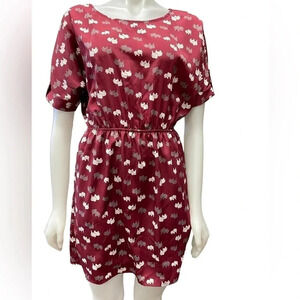 Everly  Elephant Print Burgandy Mini Dress Size Small